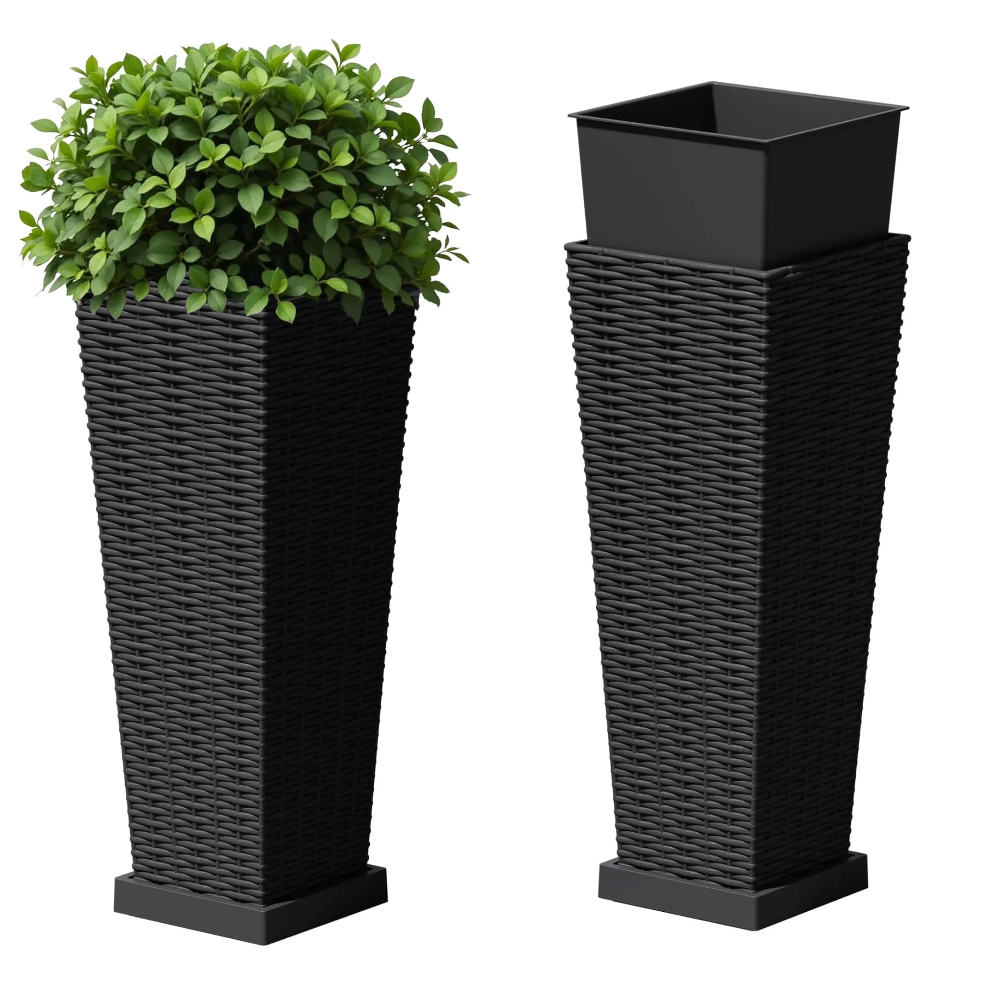 Devoko Resin 23.6'' Tall Planters Set of 2 | Modern Outdoor Taper Planters with Drainage