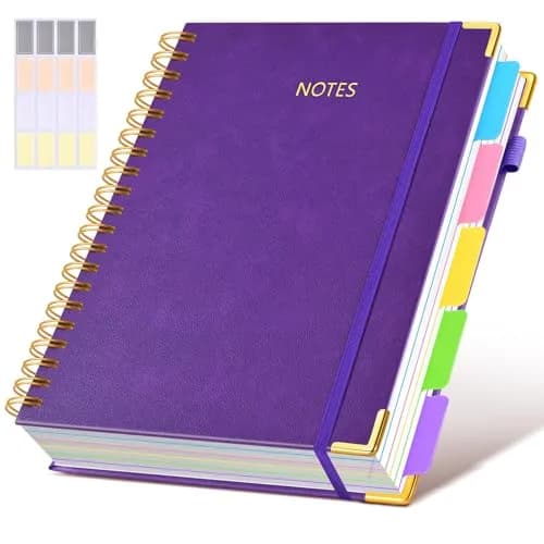 dilitego Hardcover Spiral Notebook 8.5"x11" College Ruled | 300 Pages Leather 5 Subject Notebook for Work School - main product image