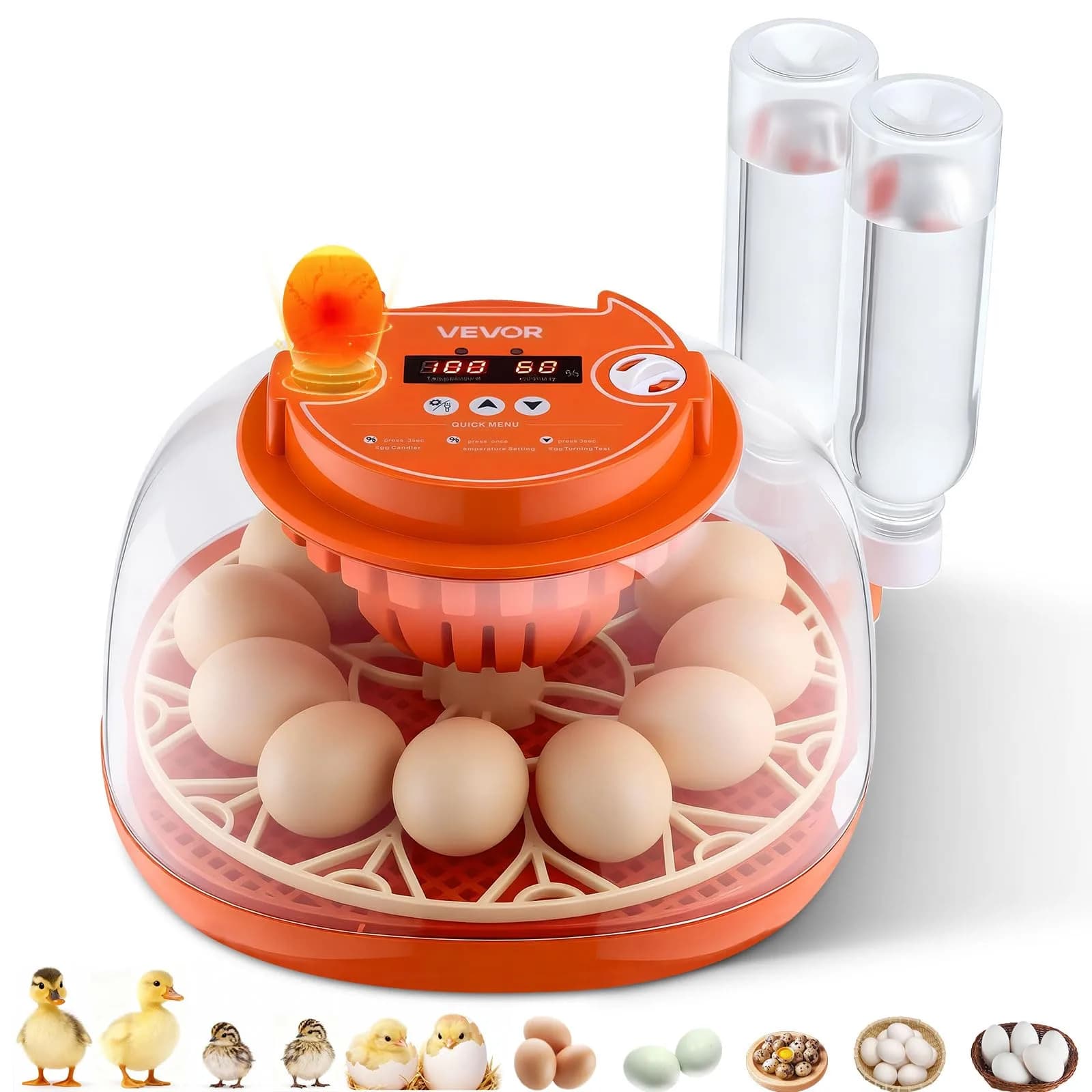 VEVOR 12 Egg Incubator, Automatic Egg Turner with LED Candler, Temperature & Humidity Control, 360° View Clear Window, Poultry Eggs Incubator for Home Farm, Hatching Chicks Ducks Goose Quail | 12 Eggs - main product image