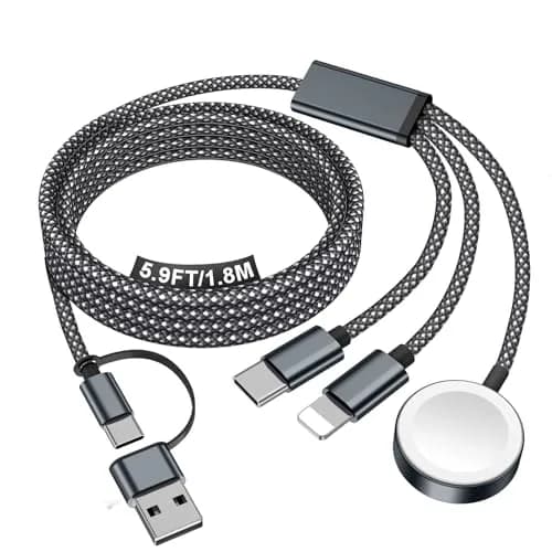 xiwxi 3-in-2 Multi Charging Cable for Apple Watch, iPhone, USB-C 1.5M | Fast Charging Cable for Travel - main product image