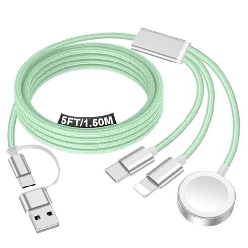 xiwxi 3-in-2 Multi Charging Cable 1.5M (5ft) | Portable USB-C, Lightning, Magnetic Watch Charger for iPhone, Samsung, Apple Watch - main product image