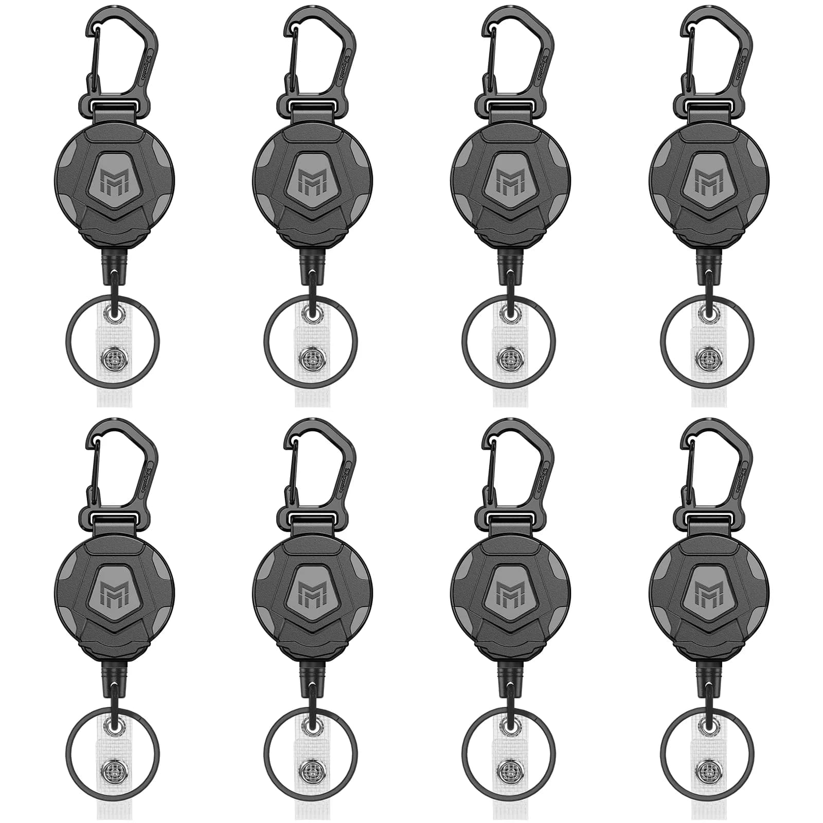 MNGARISTA Heavy Duty Retractable Keychain 8-Pack | 21.3cm (8.4in) Carabiner Badge Holder with 80cm (31.5in) Steel Cord - main product image