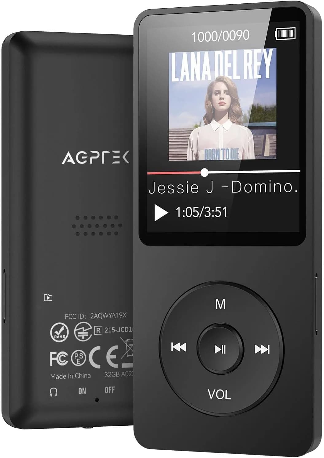 AGPTEK A02 MP3 Player 32GB Black | 70 Hours Playback - main product image