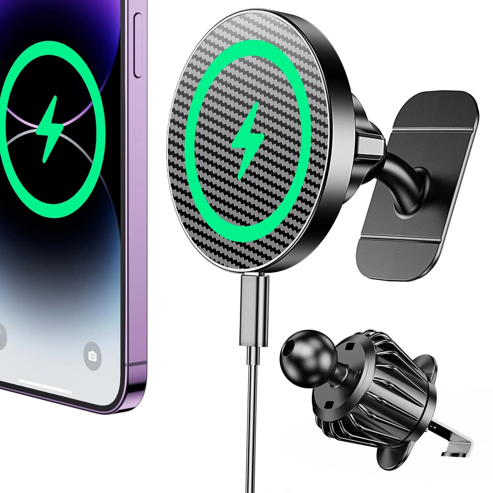 Coolpow Magsafe Car Mount Charger 15W | Magnetic Wireless Car Charger for iPhone