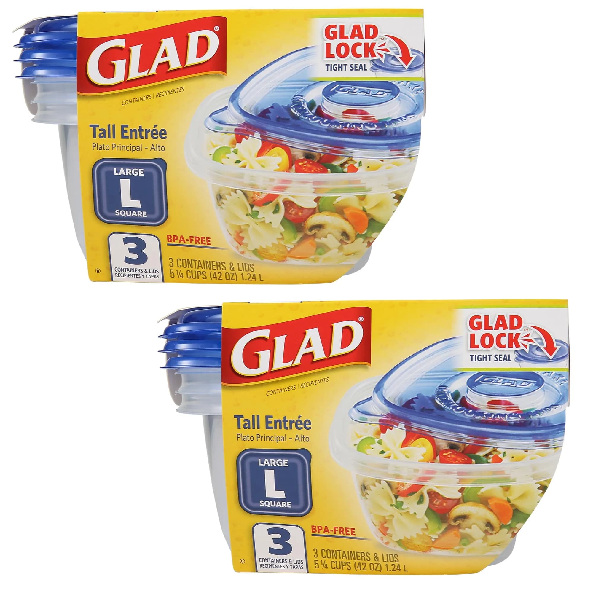 Glad GladWare To-Go Medium Rectangle Snack Containers, 24 Oz (710 ml) with Dressing Cup, 6-Pack | Airtight & Leak-Resistant for Salads & Snacks