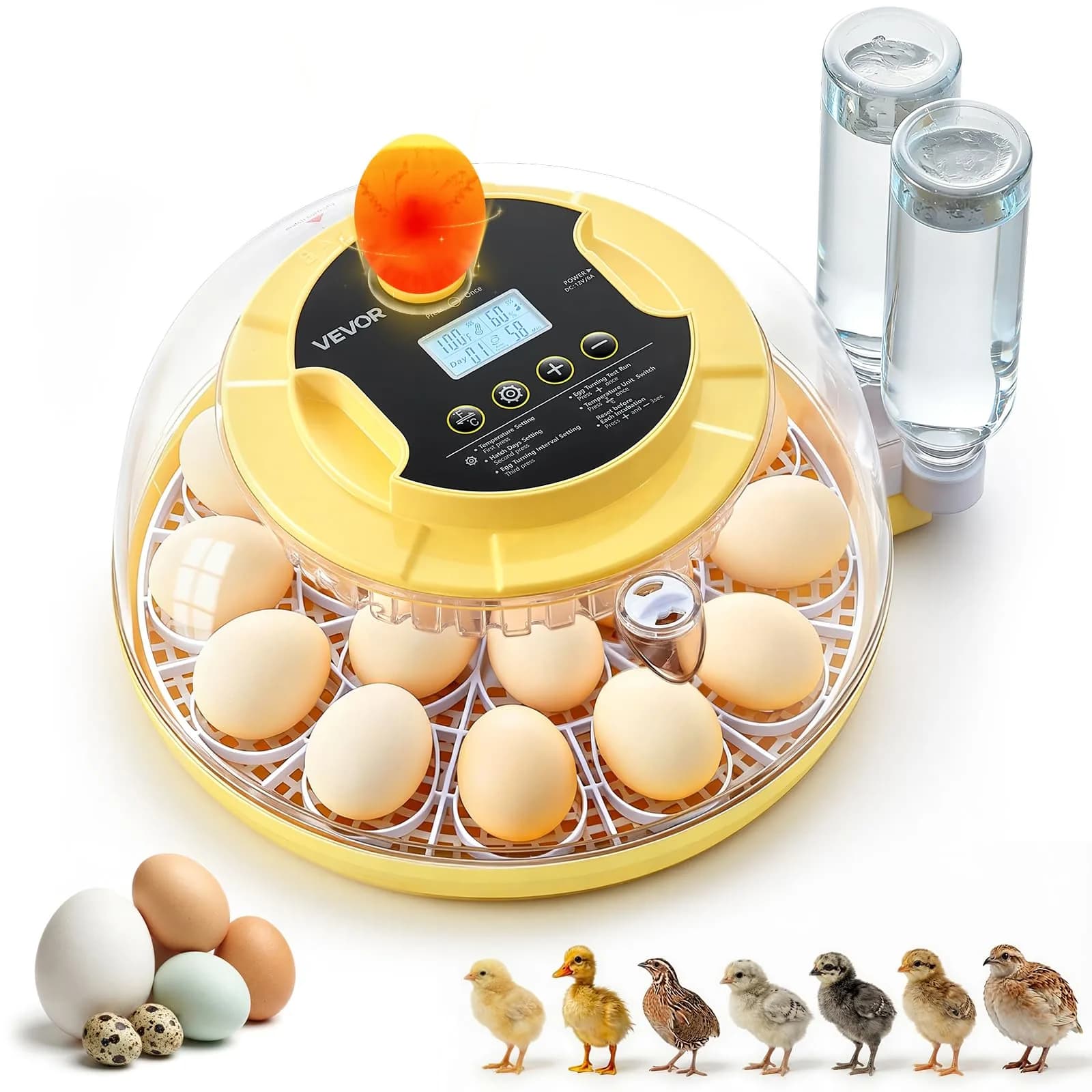 VEVOR 18-Egg Incubator Automatic Poultry Egg Turner with LED Candler | 360° Air Circulation & Humidity Control - main product image