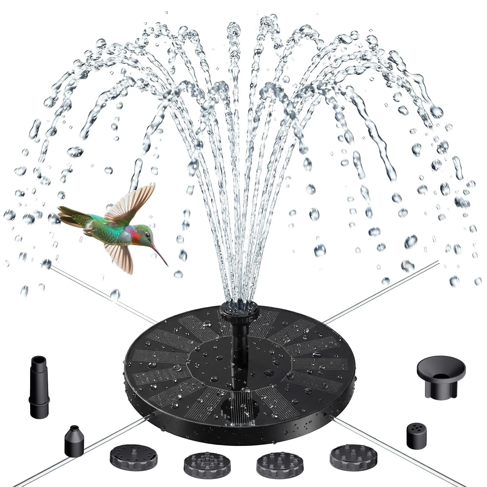 AISITIN Solar Fountain Pump for Bird Bath with 4 Fixer & 6 Nozzles | 1.5W Solar Powered Water Feature - main product image