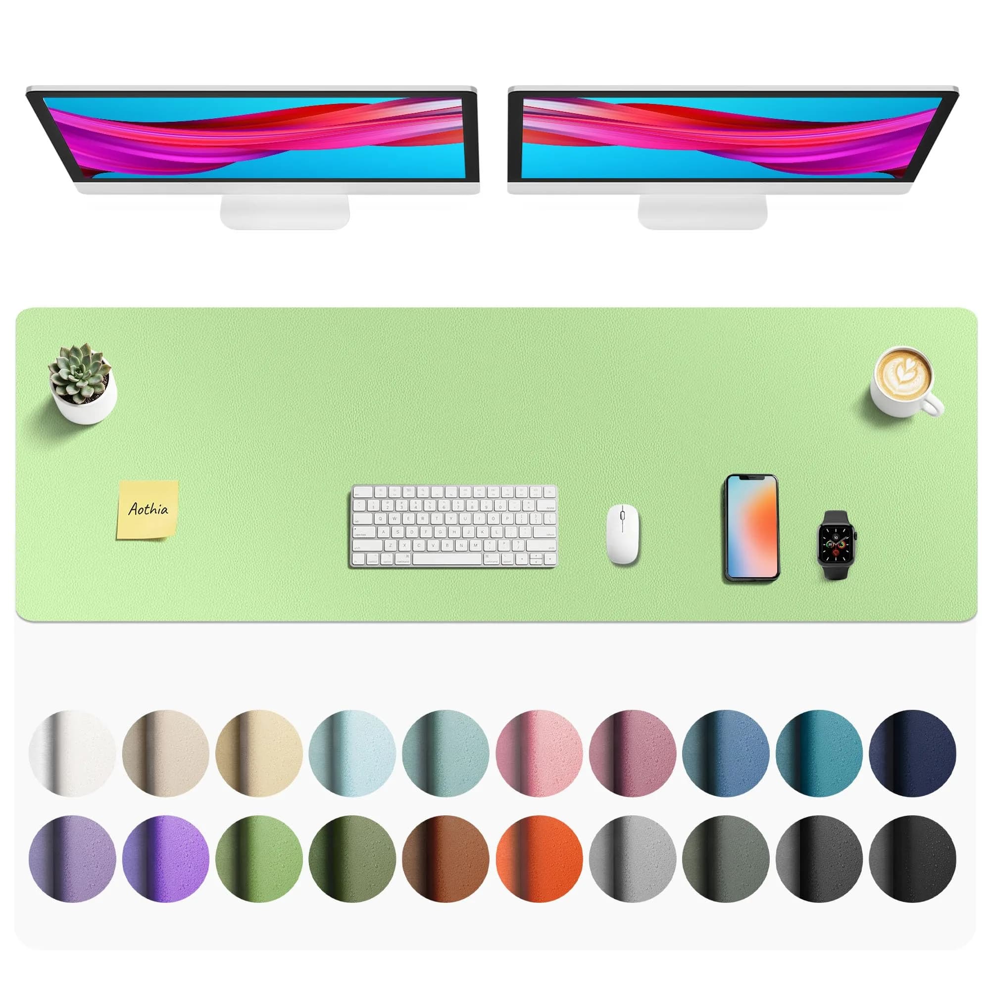 Aothia Faux Leather Desk Mat - Foam Green 140cm x 43cm (55" x 17") | Protects Desks from Scratches, Spills, and Heat - main product image