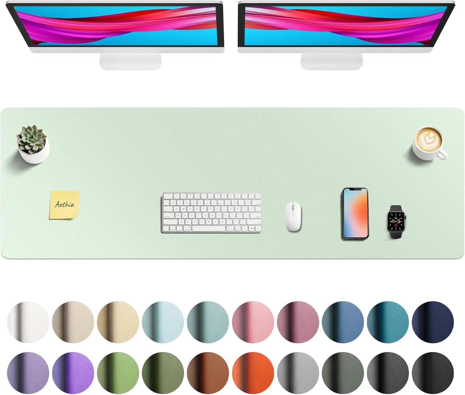 Aothia Faux Leather Desk Mat Aqua 55" x 17" | Protects Your Desk with Professional Style - main product image