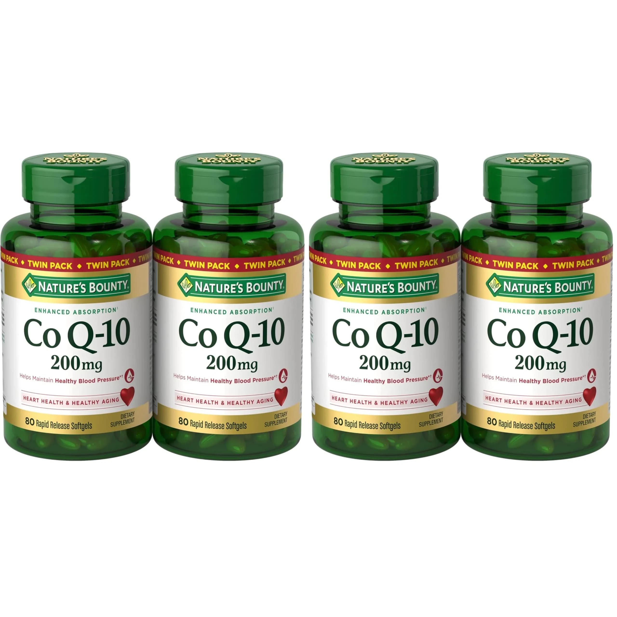 Nature's Bounty CoQ10 200 mg Softgels, Heart Health & Cellular Energy Support, 160 Count (Pack of 4) | Cardiovascular Support - main product image