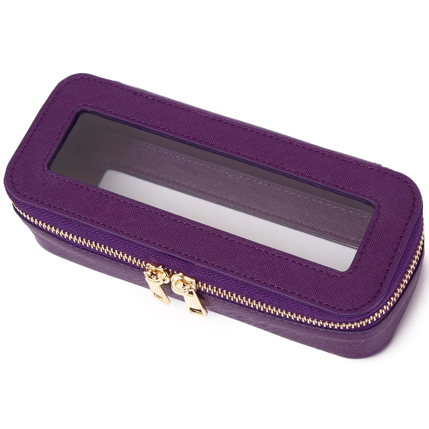 Pinkmik Slim Makeup Brush Case Purple with Clear Window | 7.9" x 3" x 2.2" - main product image