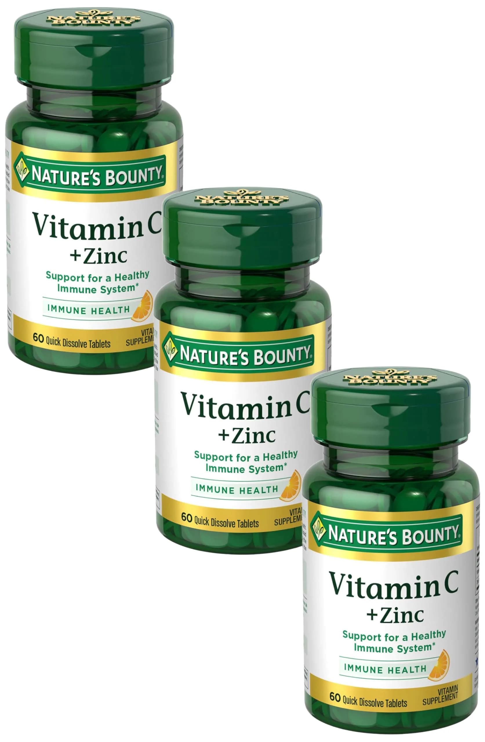 Nature's Bounty Vitamin C + Zinc Tablets 60 mg (180 Count) | Supports Immune Health - main product image