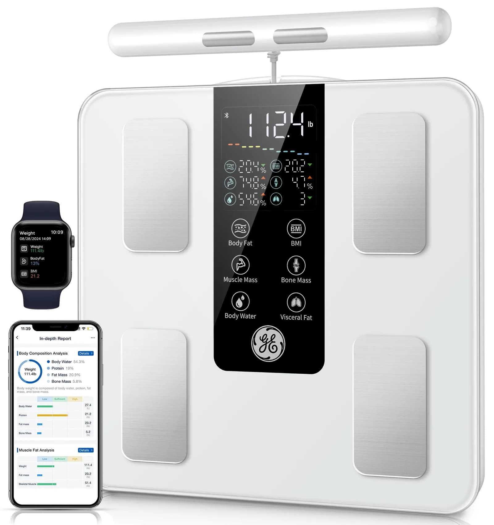 GE Smart Body Composition Analyzer Scale | 50+ Metrics, 8-Electrode Dual-Frequency Technology, 2.05 kg (4.5 lb) - main product image