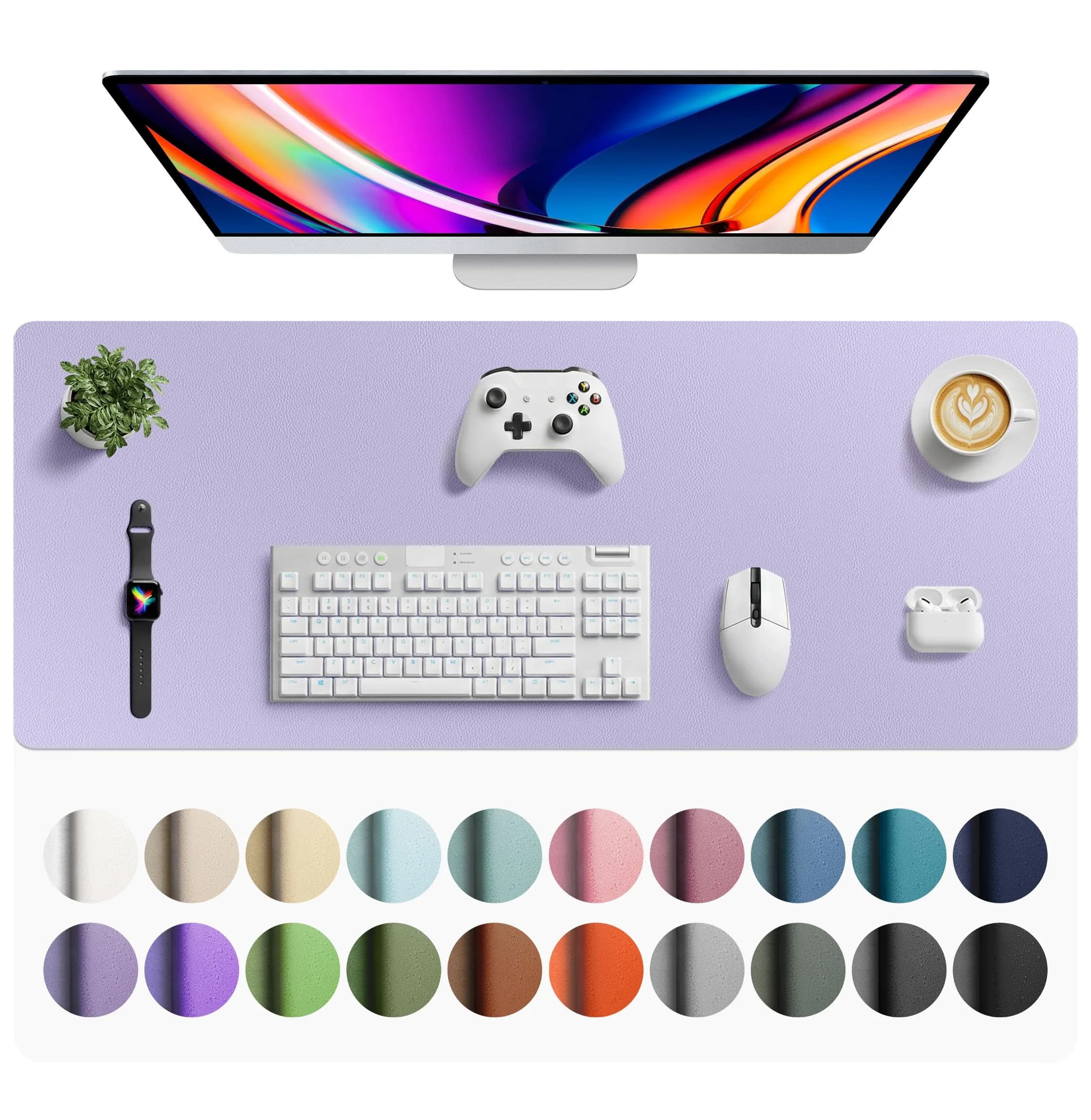 Aothia Faux Leather Desk Mat - Large Mouse Pad, Non-Slip PU Leather Blotter, Waterproof Writing Surface for Office and Home (Lavender, 107cm x 43cm) - main product image