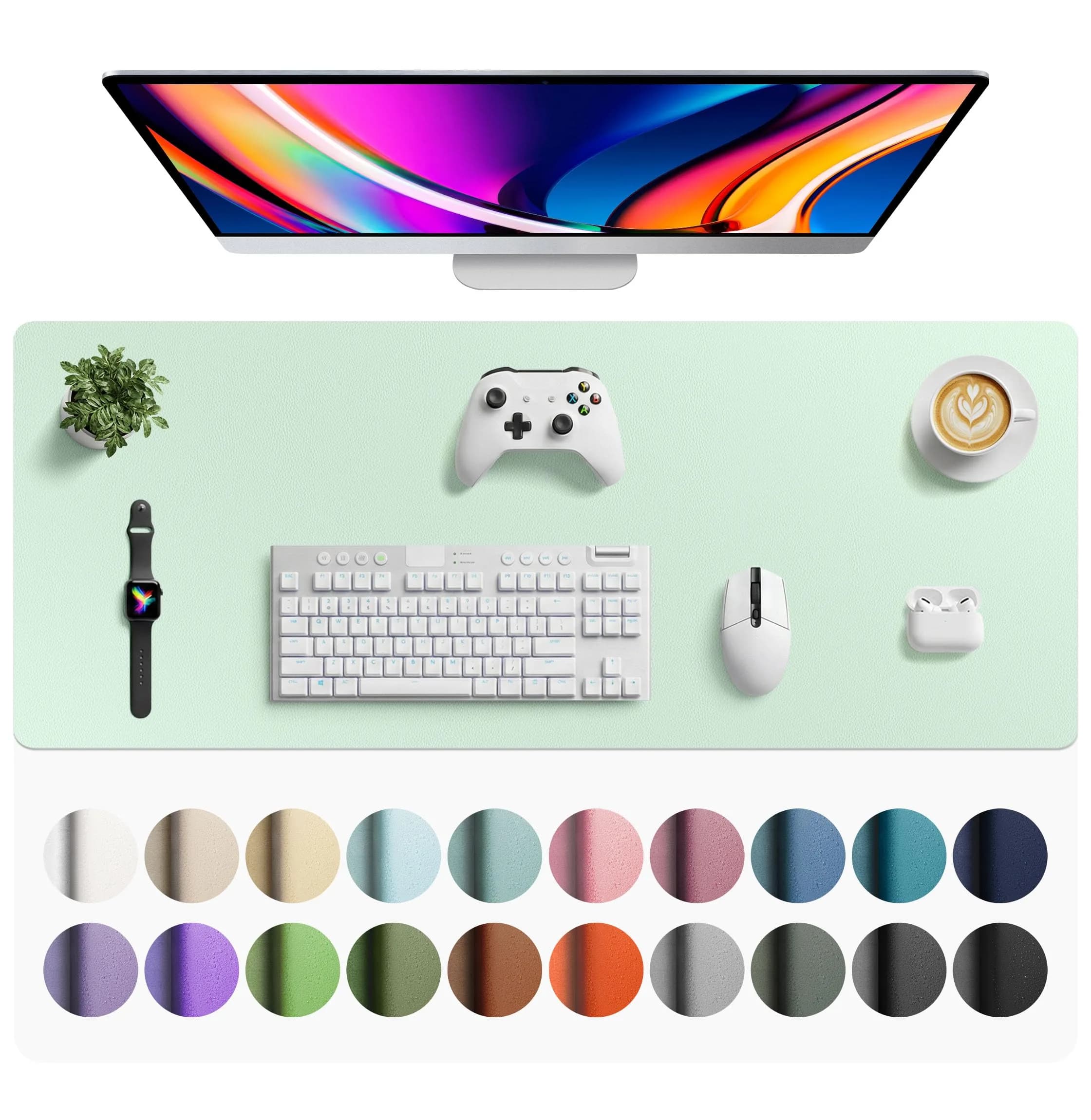 Aothia Faux Leather Desk Mat - Large Mouse Pad, Non-Slip PU Leather Blotter, Waterproof Writing Surface for Office and Home (Foam Green, 107cm x 43cm) - main product image