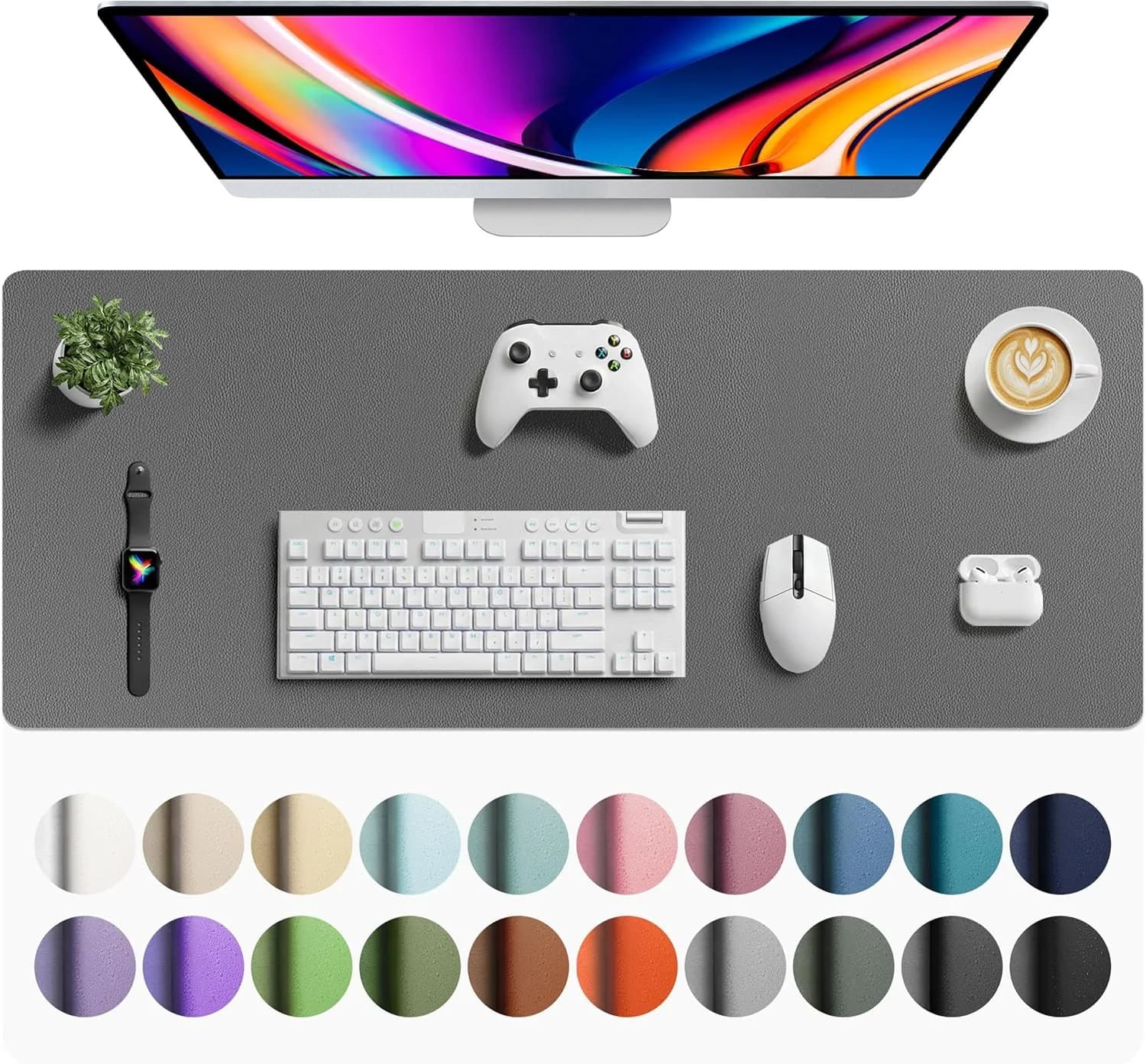 Aothia Faux Leather Desk Mat Large Mouse Pad, Non-Slip PU Leather Blotter, Waterproof Writing Surface for Office and Home (Grey, 42" x 17") - main product image