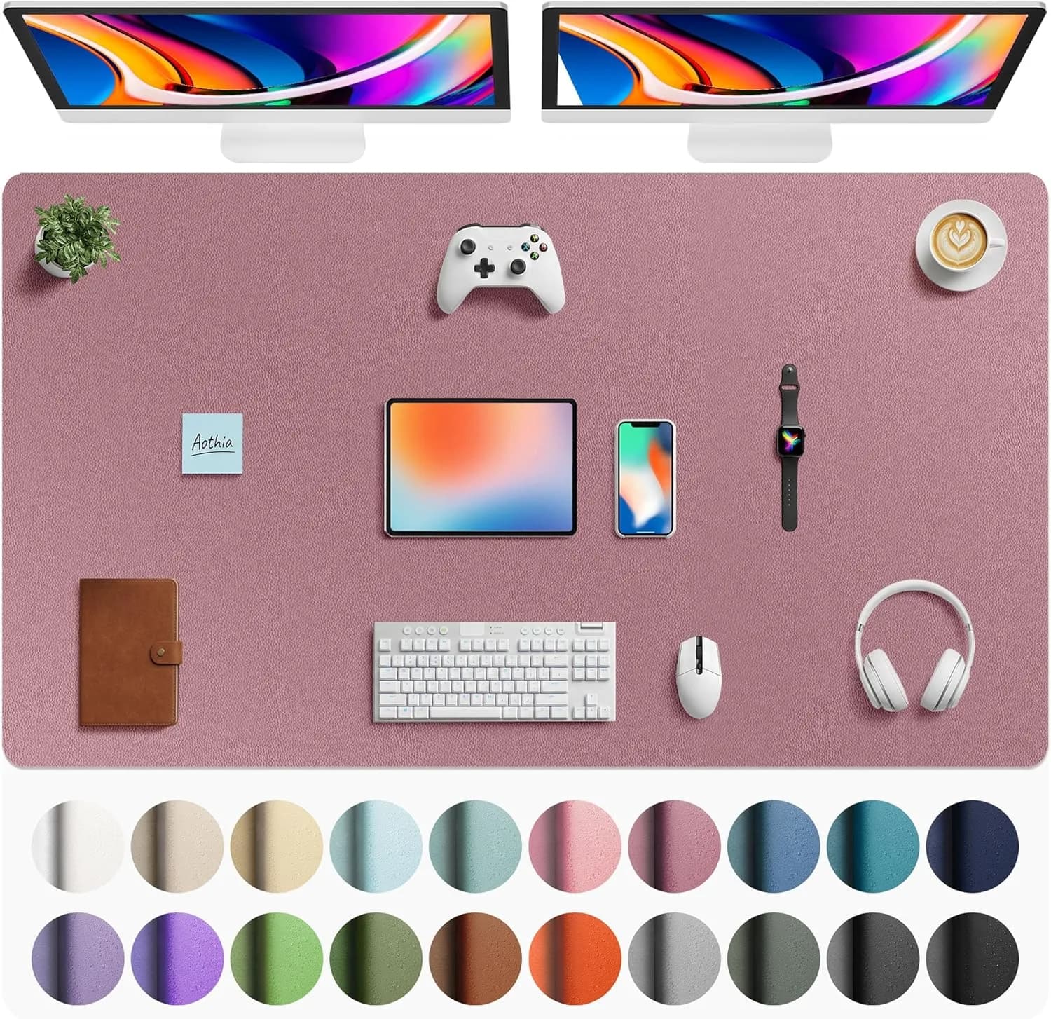 Aothia Faux Leather Desk Mat Large Mouse Pad Dark Pink 63" x 24" | Waterproof Writing Surface for Office and Home - main product image