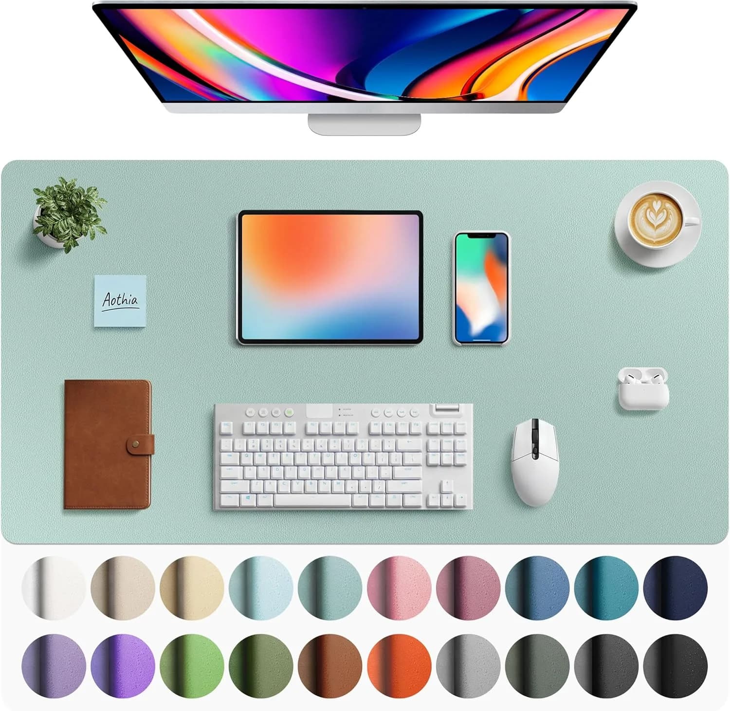 Aothia Faux Leather Desk Mat - Large Mouse Pad, Non-Slip PU Leather Blotter, Waterproof Writing Surface for Office and Home (Light Blue, 40" x 24") - main product image