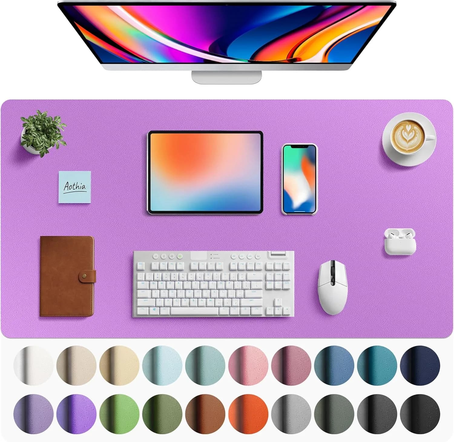 Aothia Faux Leather Desk Mat - Large Mouse Pad & Writing Surface (40" x 24", Iris Violet) | Protects Your Desk from Scratches & Spills - main product image