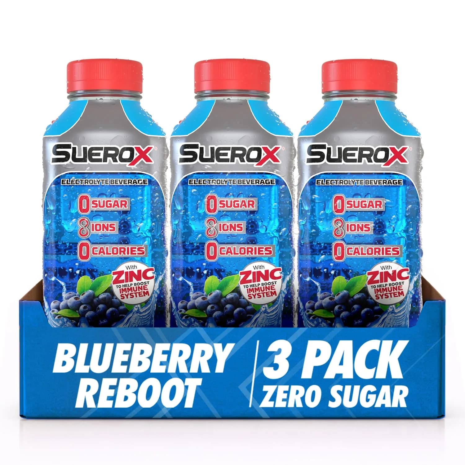 SueroX Sugar Free Electrolyte Drink, Blueberry Reboot, 21.3 Fl Oz | Zero Sugar Hydration & Recovery