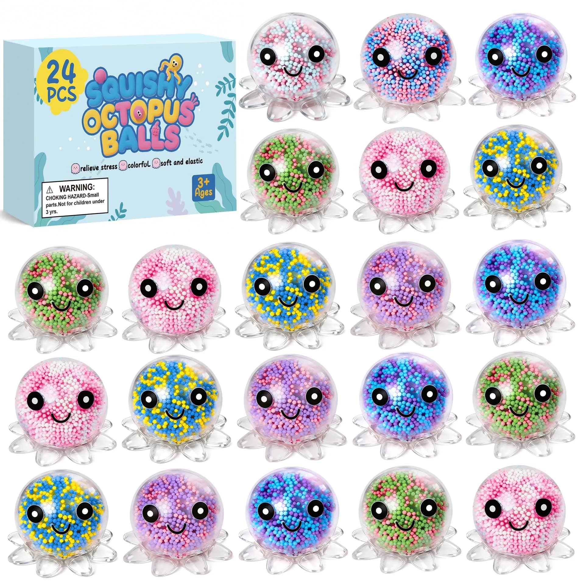 VESPRO 24 Pack Octopus Stress Balls Set for Adults | Fidget Toy for Anxiety Relief & Habit Correction