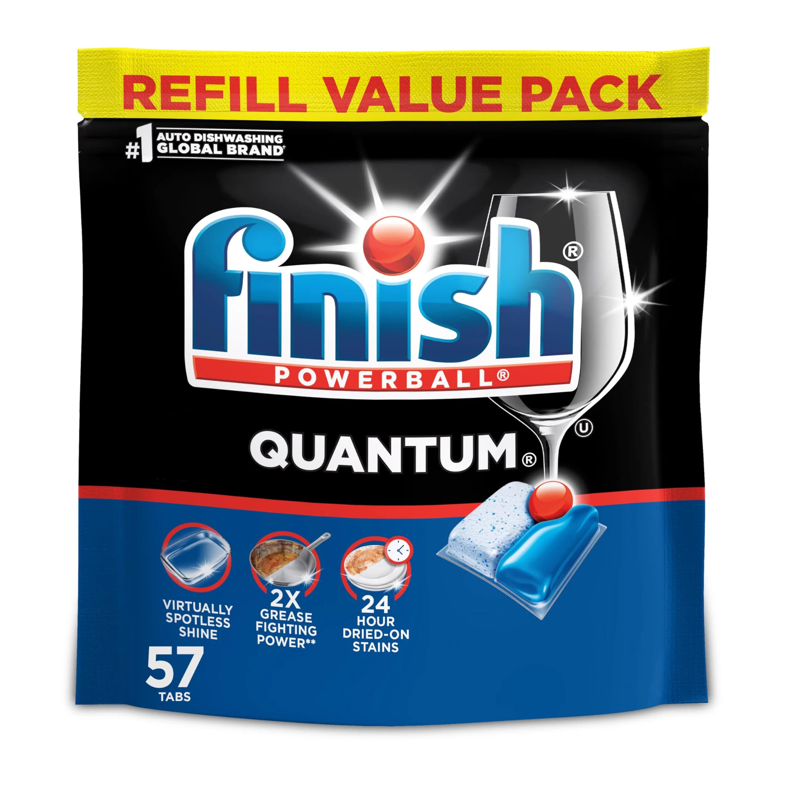 Finish Quantum Dishwasher Pods with Powerball, 57 Count | USA Import, 2-8 Day Delivery - main product image