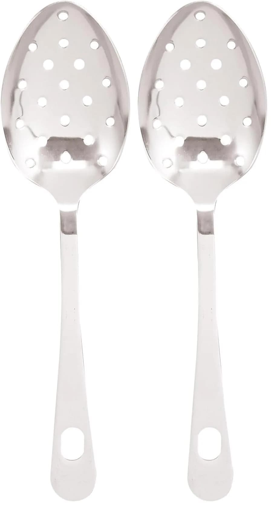 HIC Kitchen Pierced Serving Spoon Japanese Stainless Steel 23 cm (9.625 x 2.5 x 0.125-Inches) Pack of 2 | Drains Liquids for Mess-Free Serving