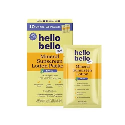Hello Bello Kids SPF 50 Mineral Sunscreen Lotion Travel Packets | Broad Spectrum UVA + UVB Protection - main product image