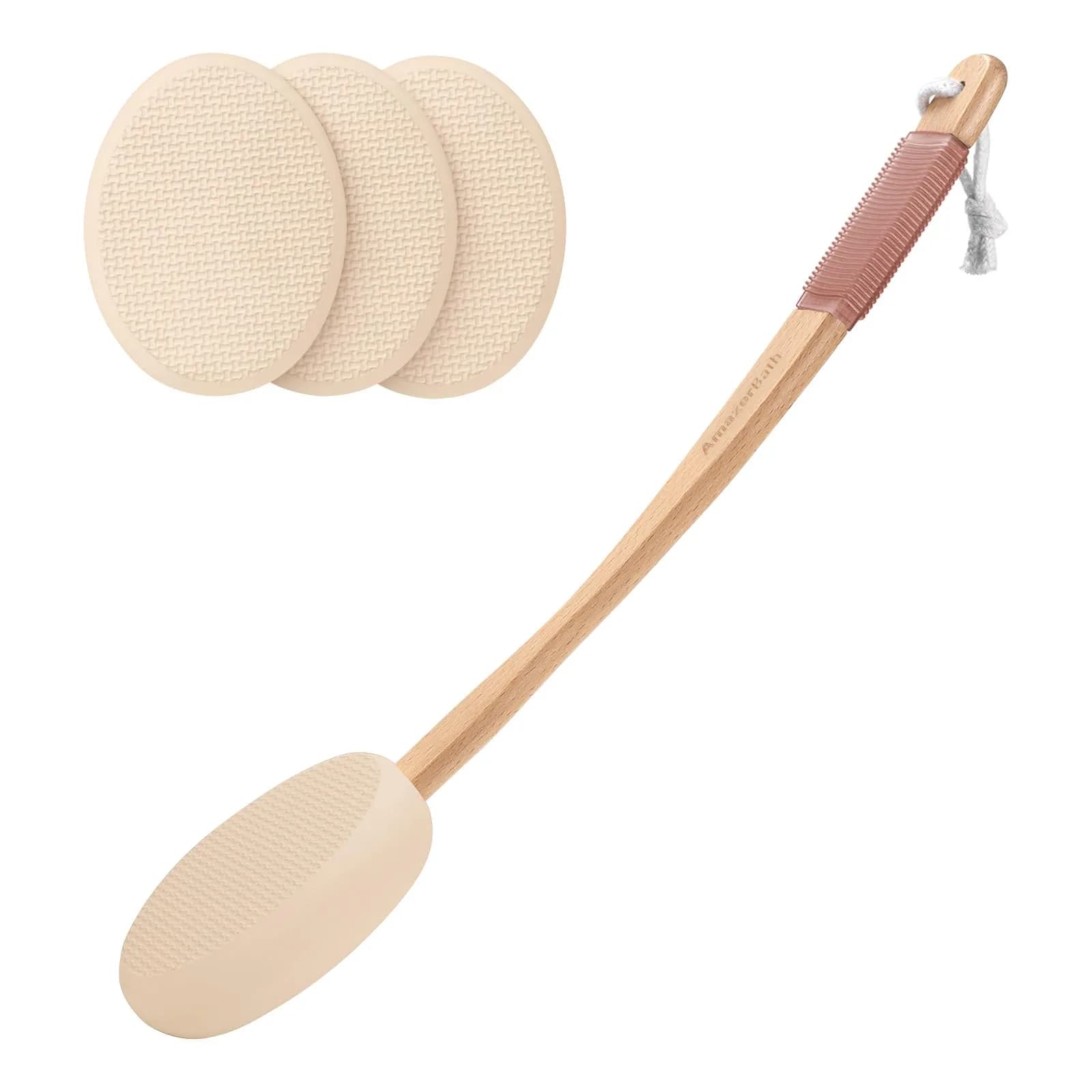 AmazerBath Lotion Applicator with 4 Replacement Pads & 17" Curved Handle | FDA Approved for Back & Feet - main product image