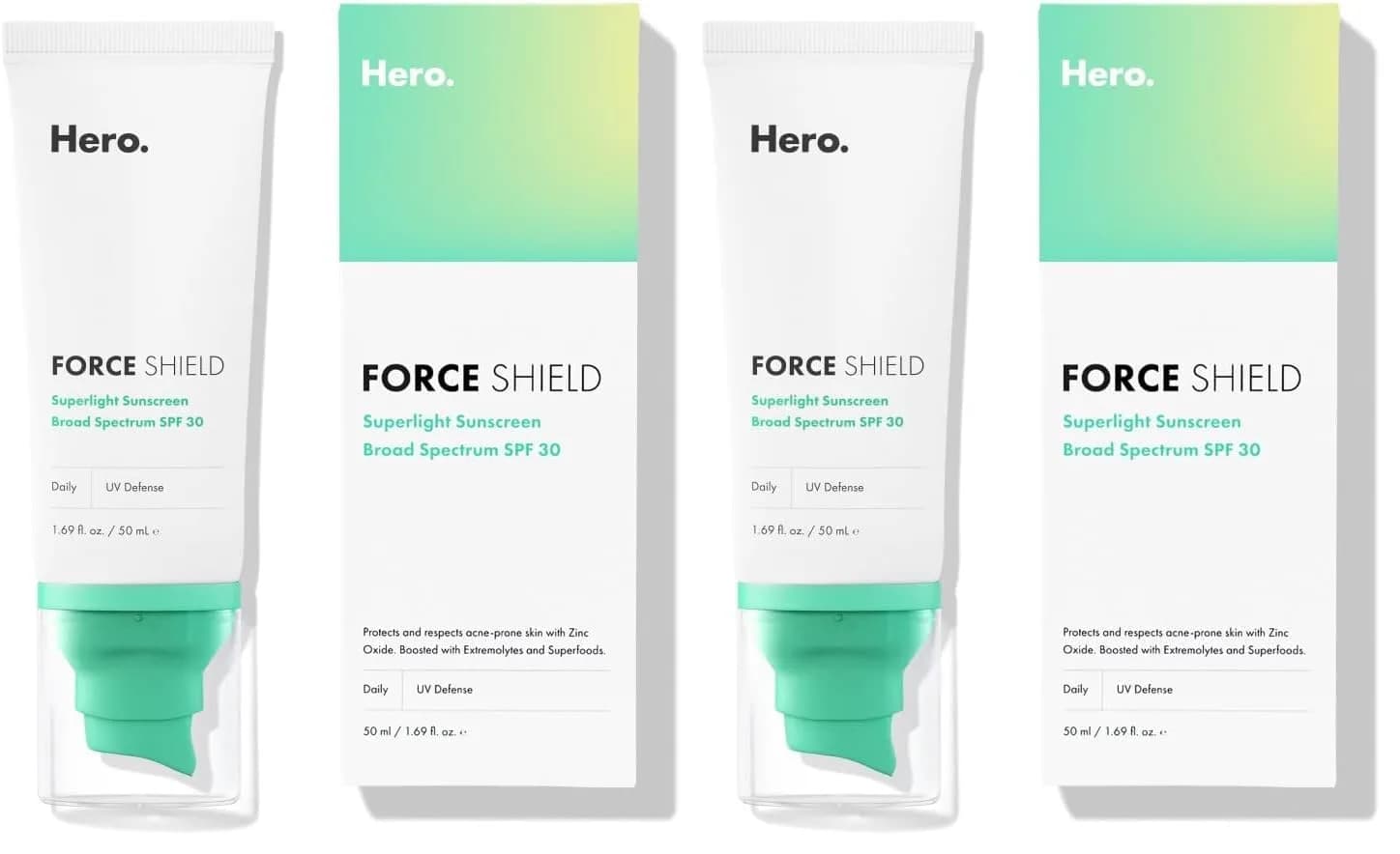 Hero Cosmetics Force Shield Superlight Sunscreen SPF 30, 100 ml (3.38 Fl Oz) | Zinc Oxide, Fragrance-Free for Acne-Prone Skin - main product image