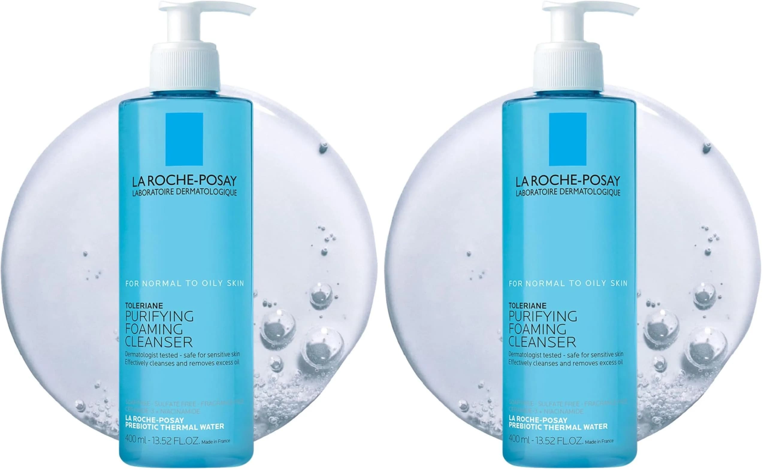 La Roche-Posay Toleriane Purifying Foaming Facial Cleanser 13.52oz (2 Pack) | Gentle Daily Face Wash for Sensitive Skin