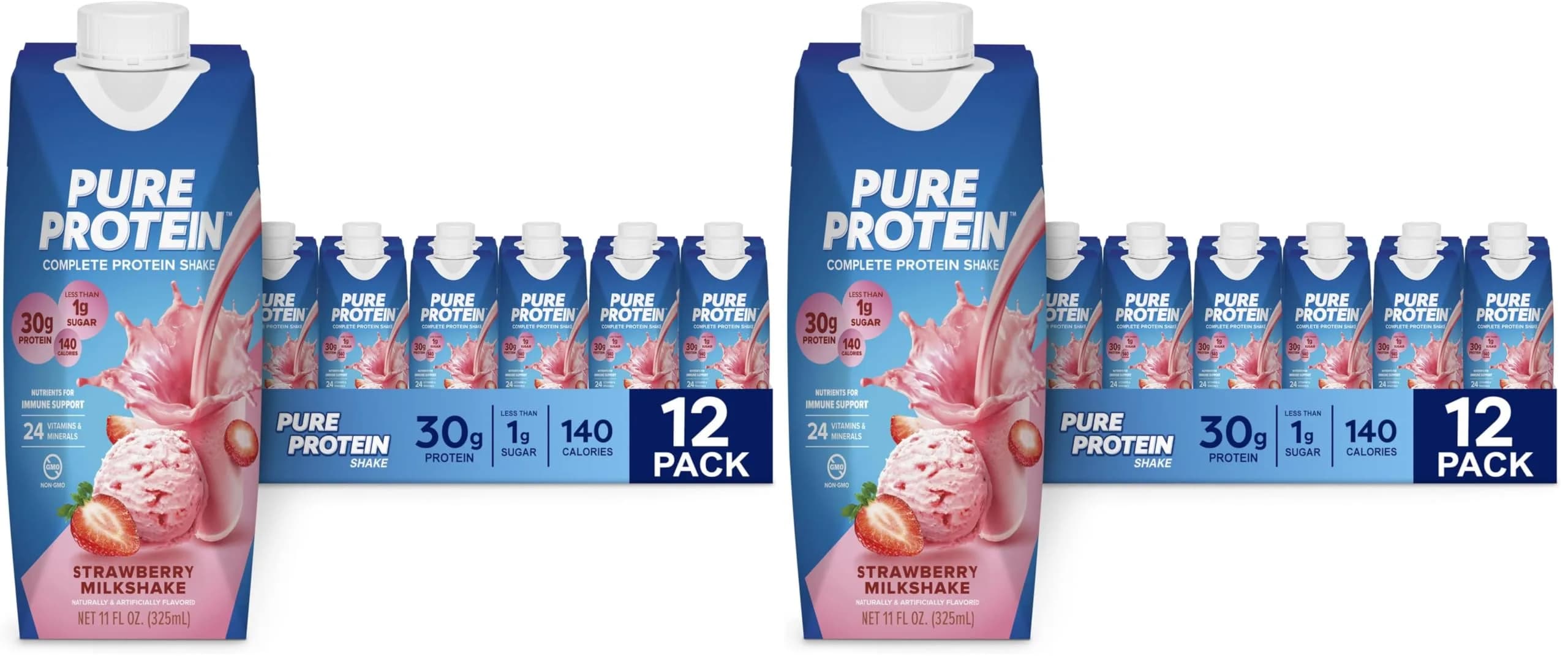 Pure Protein Strawberry Protein Shake Ready to Drink 325ml (11 Fl Oz) (Pack of 24) | 30g Complete Protein - main product image