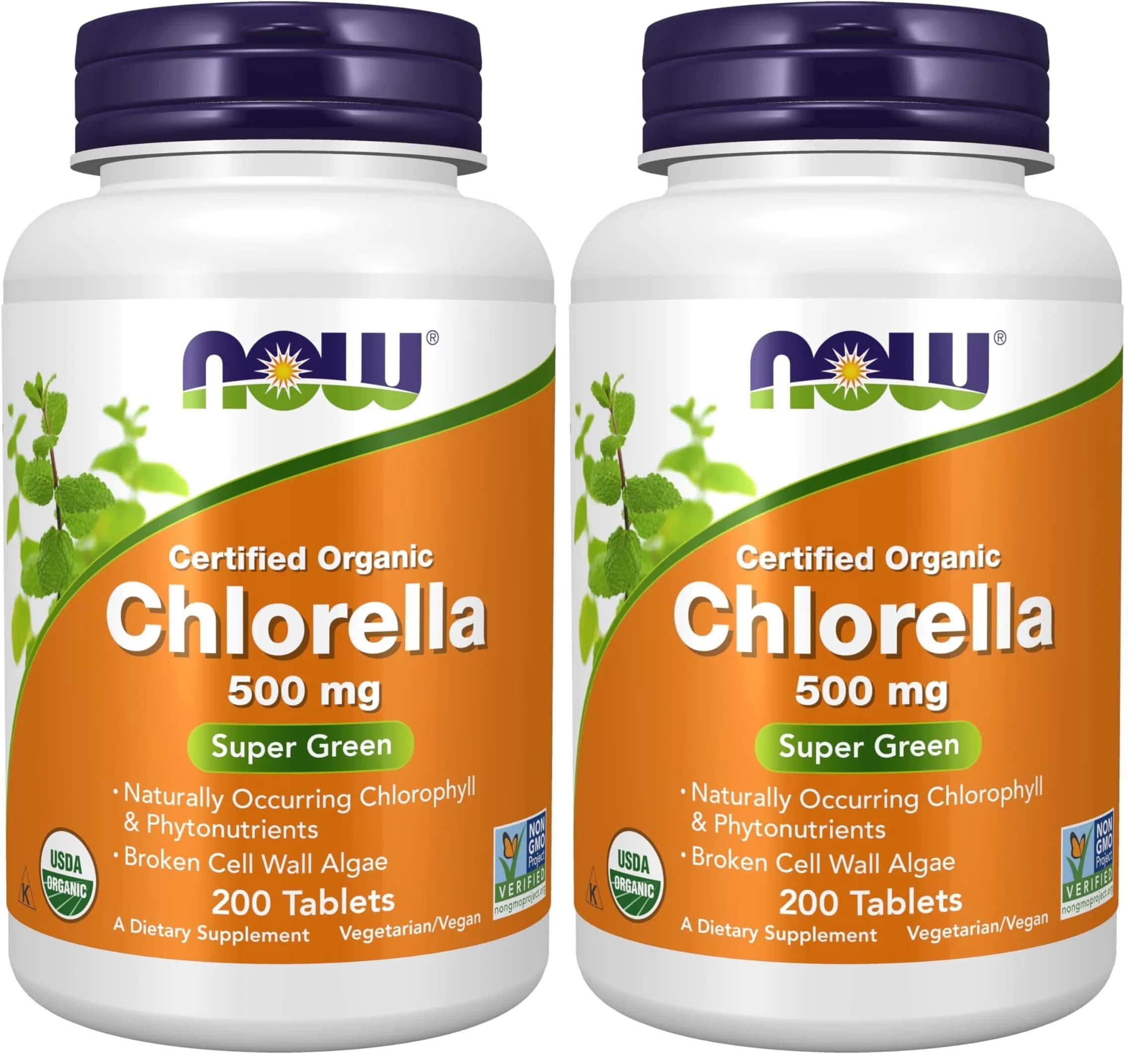 NOW Foods Organic Chlorella 500 mg Tablets (200 Count Pack of 2) | Vegan, Kosher, Non-GMO Super Green Supplement - main product image