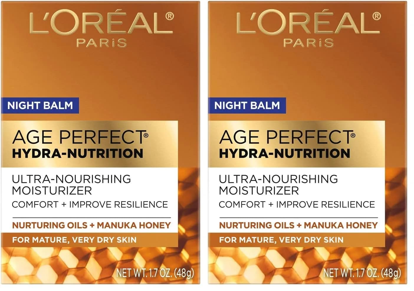 L'Oreal Paris Age Perfect Hydra-Nutrition Honey Night Balm 2x1.7 oz (3.4 oz) | Dermatologist Tested for Sensitive Skin - main product image