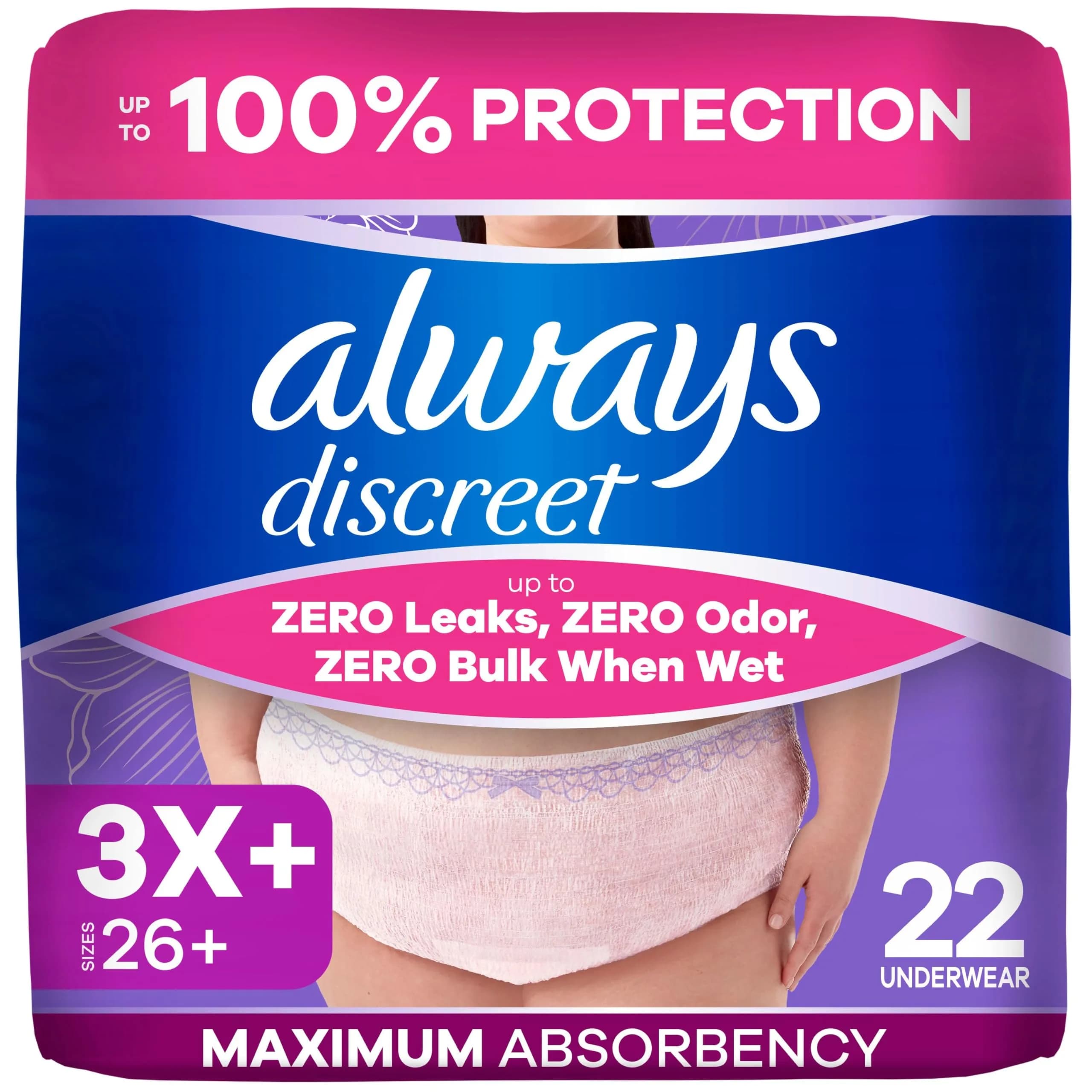 Always Discreet Adult Diapers for Women XL (Size 3X+, 26W+) | Maximum Absorbency for Leak-Free Confidence - main product image