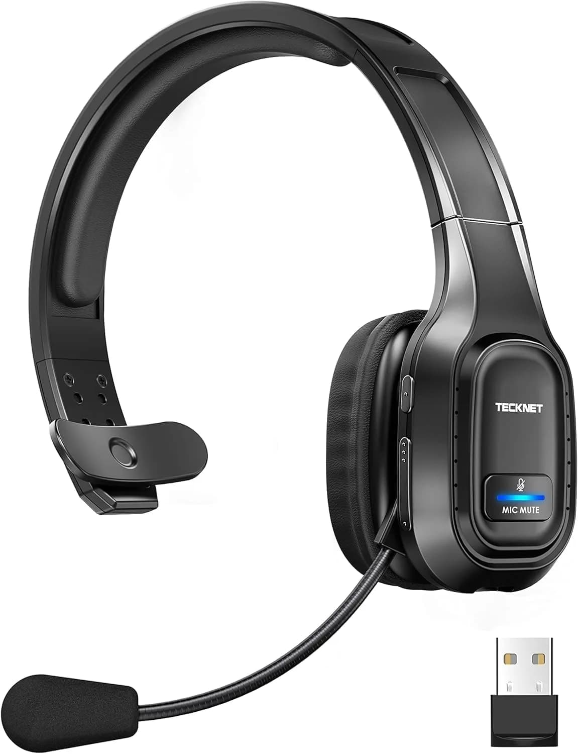 TECKNET Trucker Bluetooth Headset with AI Noise Canceling Mic & USB Dongle, 32 Hours Playtime - main product image