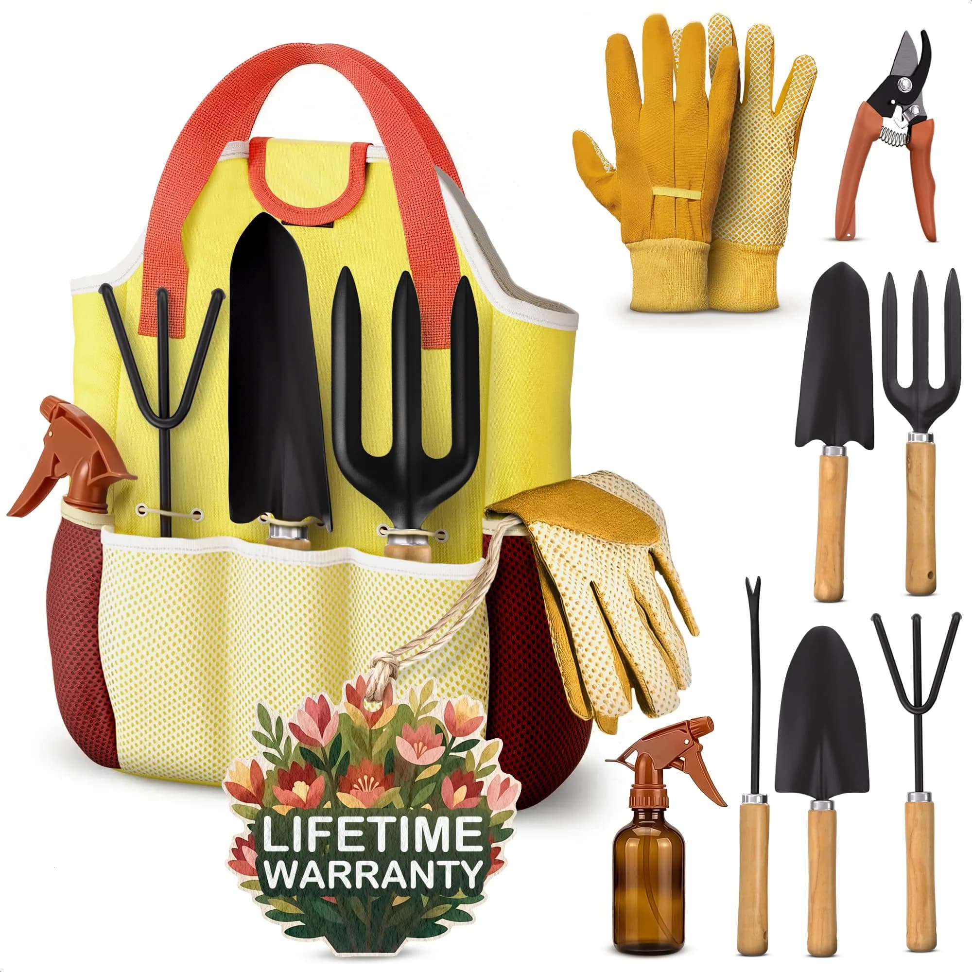 ZOKLU Gardening Tool Set for Women | Rust-Resistant Steel, 10-Piece with Tote Bag, Ergonomic Handles