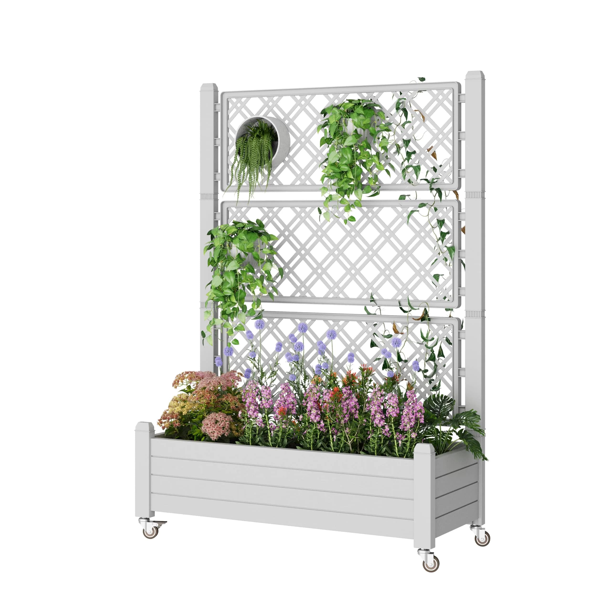WTFGO Elevated Raised Garden Bed with Trellis & Wheels, Ashen-61.2"h | Outdoor Vertical Garden Planter - main product image