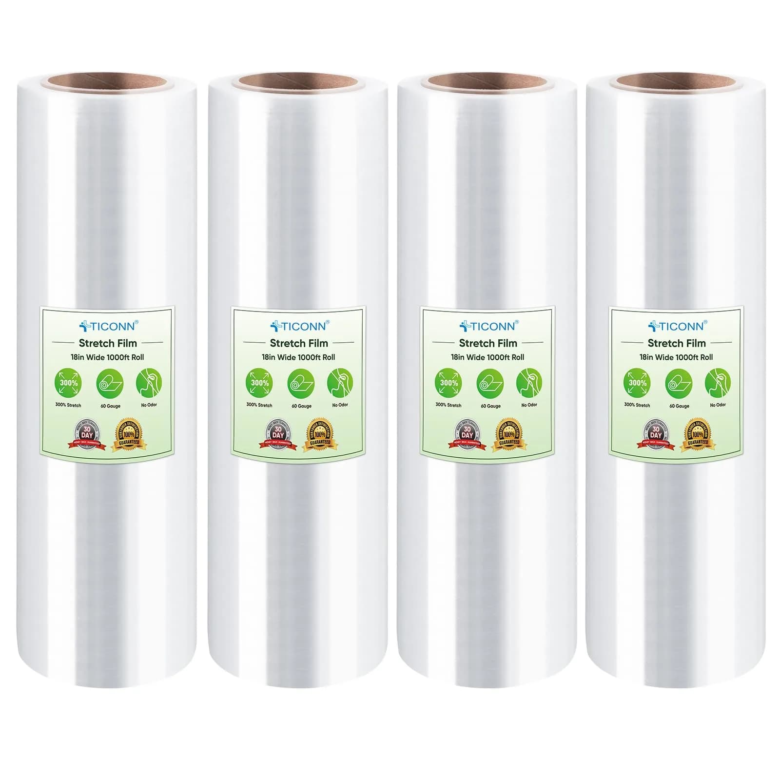TICONN Stretch Wrap 4-Pack | Industrial Strength Clear Plastic Film for Pallet Wrapping, Shipping, Moving - main product image