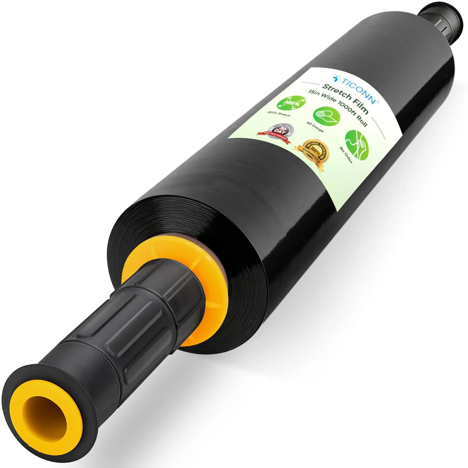 TICONN Black Stretch Film Wrap with Handles, 1000ft Industrial Strength 38.1cm (15 inch) Wide | Bulk Pack Office Product - main product image