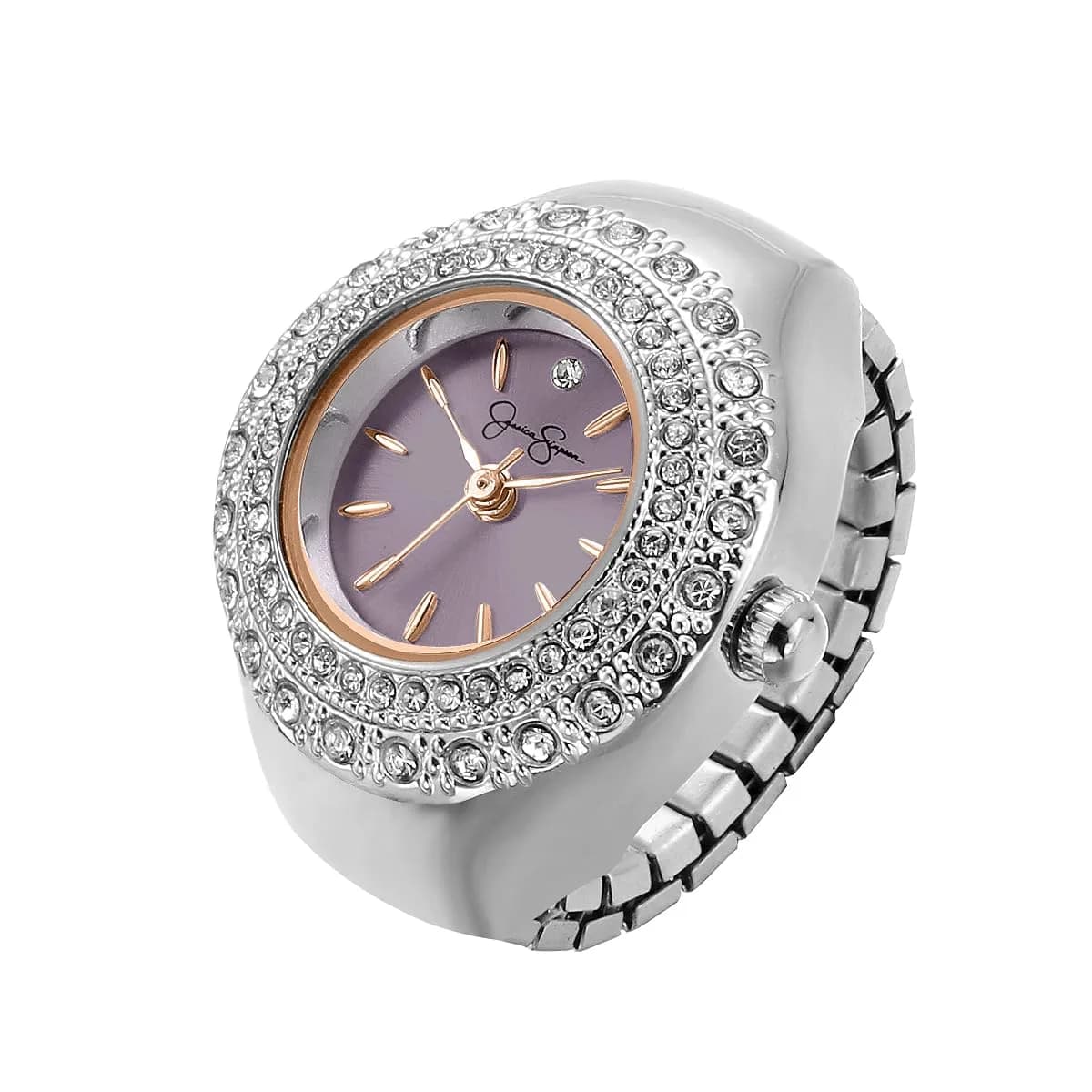Jessica Simpson Women's Gold Adjustable Ring Watch – Crystal Bezel, Quartz Analog Mini Dial, Stretch Band Fashion Jewelry Accessory