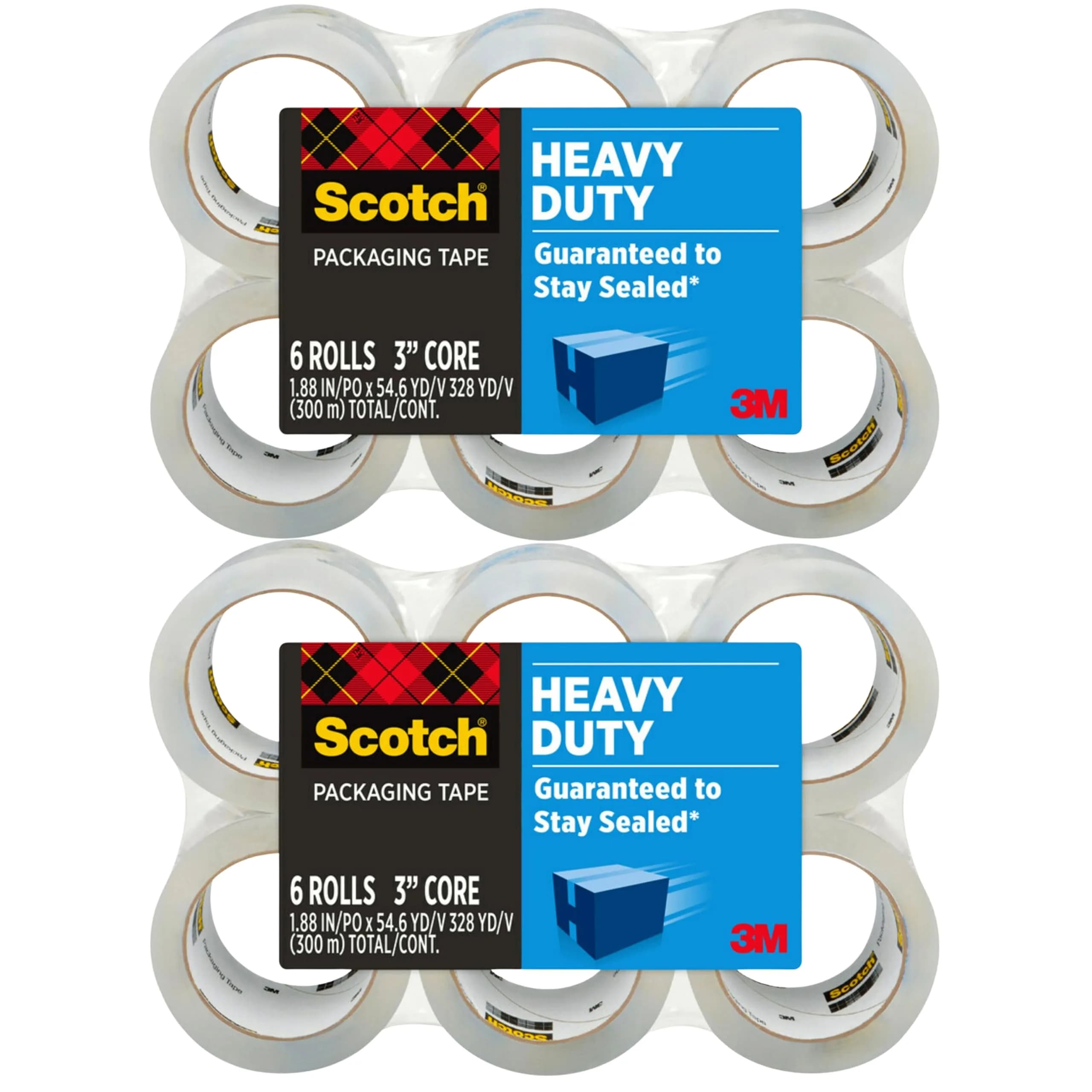 Scotch Heavy Duty Shipping Packaging Tape Clear 12 Pack | Industrial Strength Adhesive - main product image