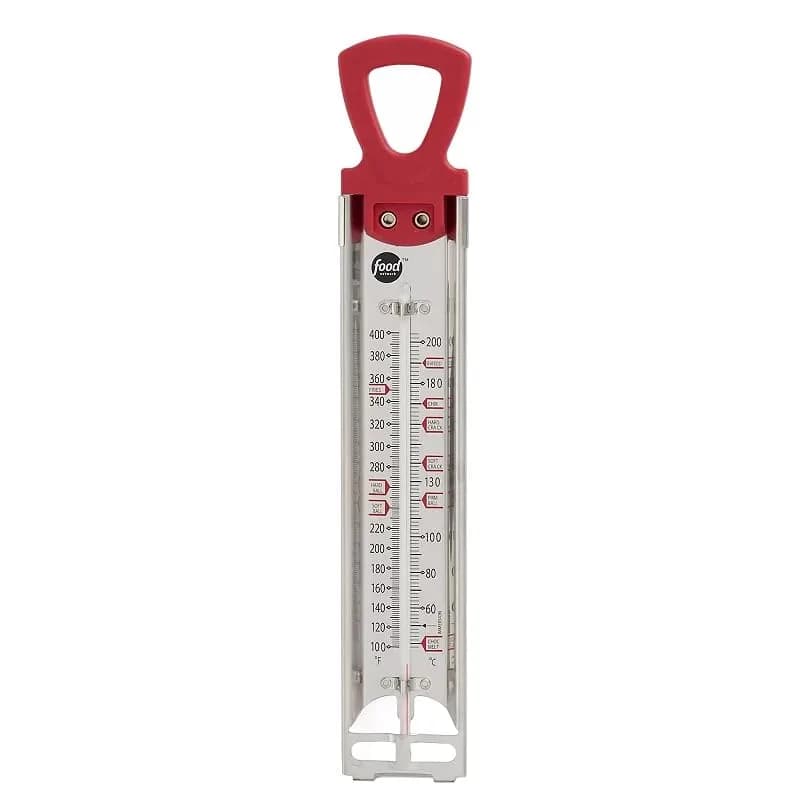 Taylor Food Network Stainless Steel Candy & Deep Fry Thermometer - Red | Accurate Temperature Control for Confectionery & Frying - main product image
