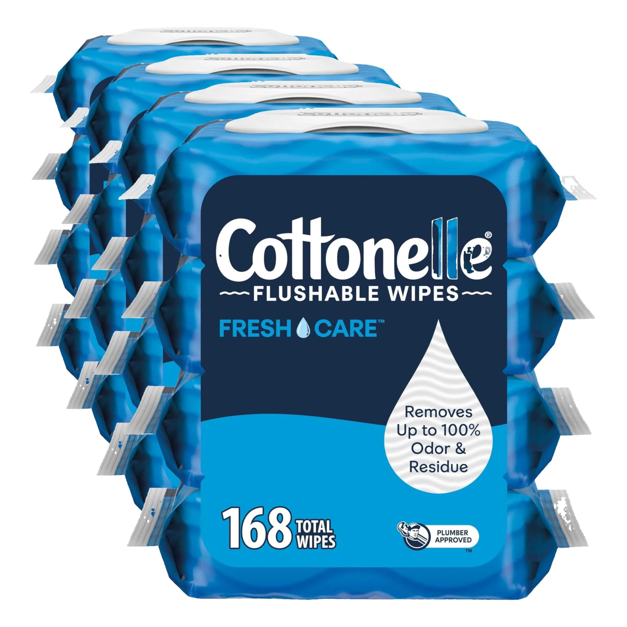 Cottonelle Fresh Care Flushable Wet Wipes, 4 Flip-Top Packs, 42 Wipes Per Pack (168 Total Wipes) | Gentle Skin Care - main product image