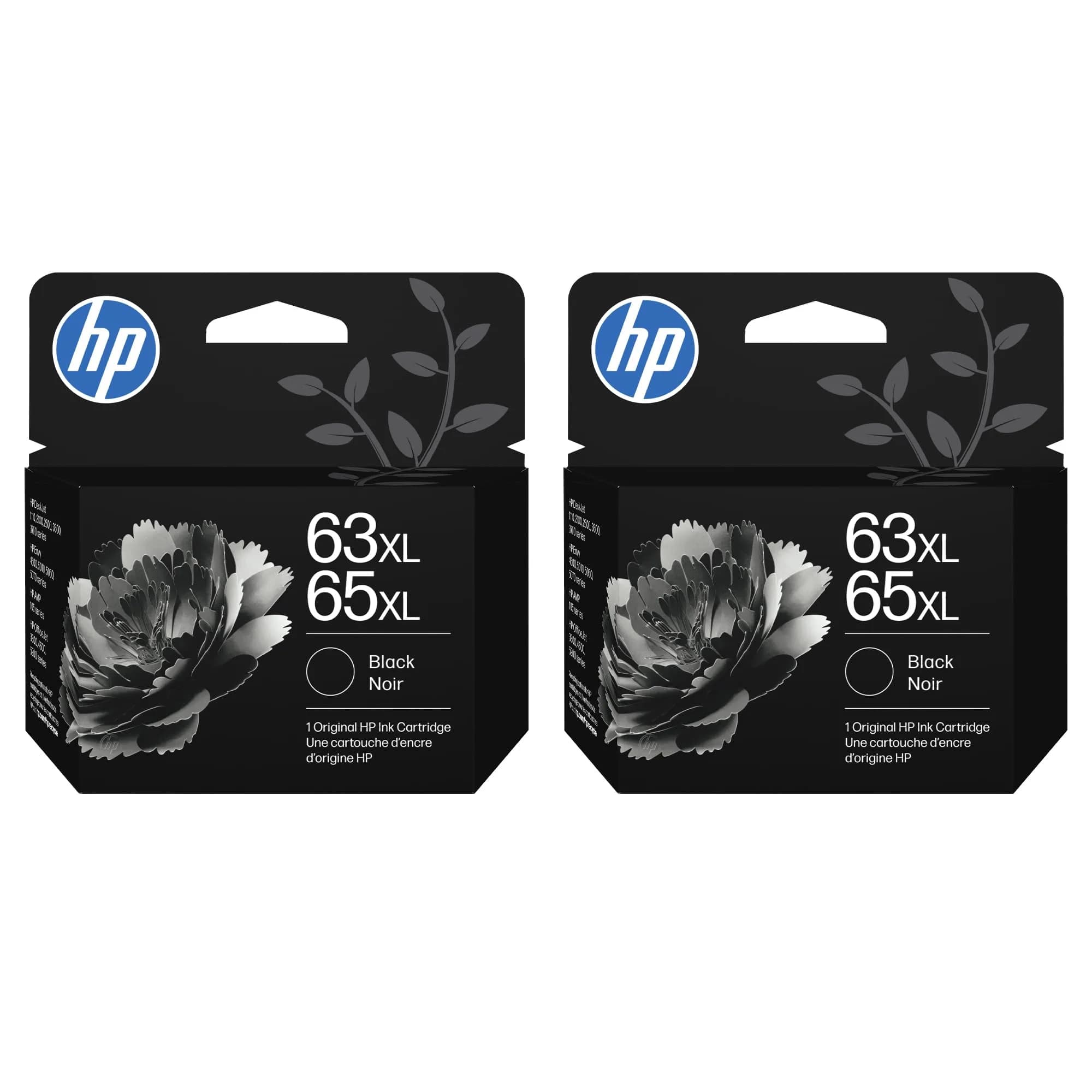 HP 63XL / 65XL Black High-Yield Ink Cartridge 2-Pack | Fade-Resistant Documents — Negro