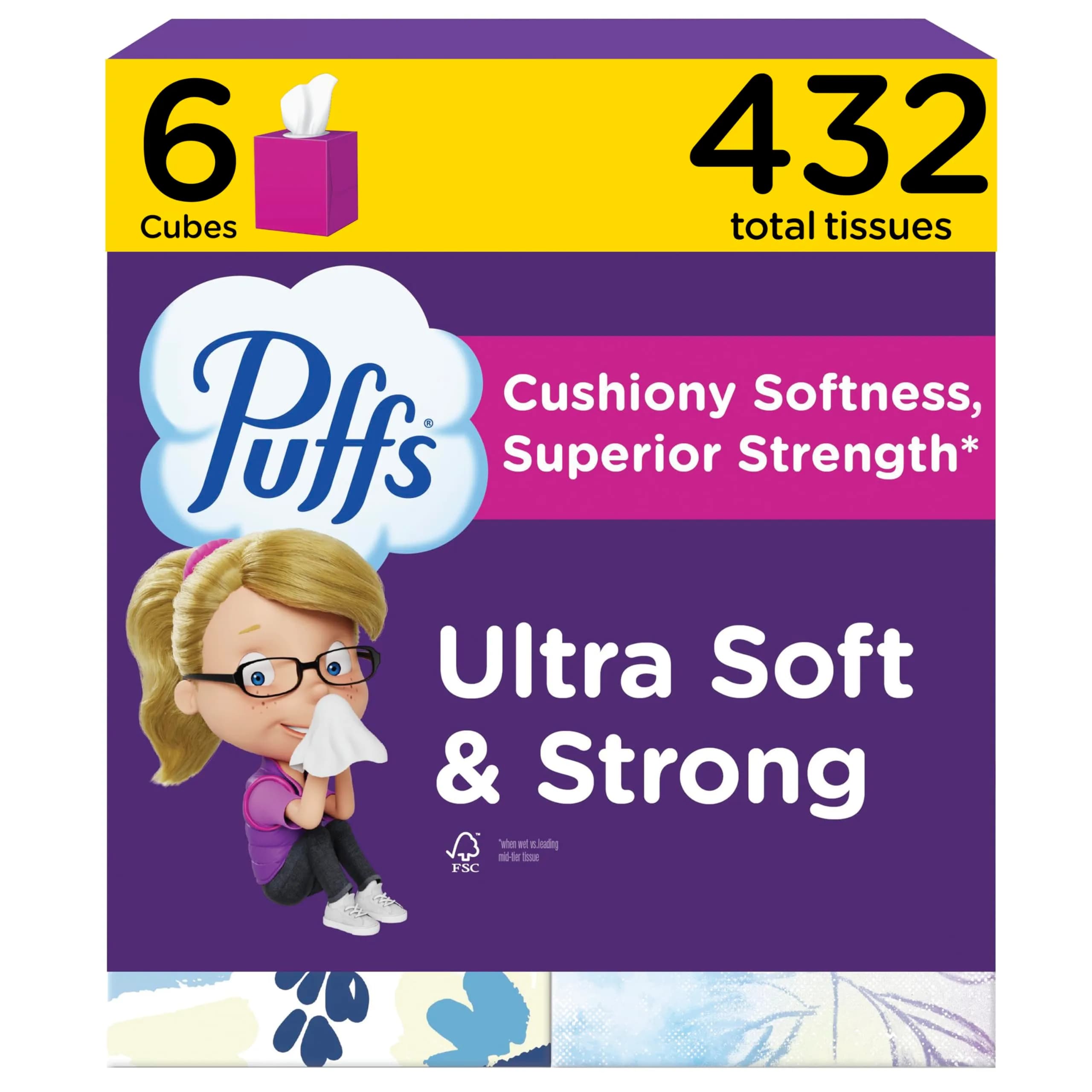 Puffs Ultra Soft Facial Tissues Mega Cube, 72 Tissues Per Cube, 6 Count | Dermatologist Tested Gentle Softness - main product image