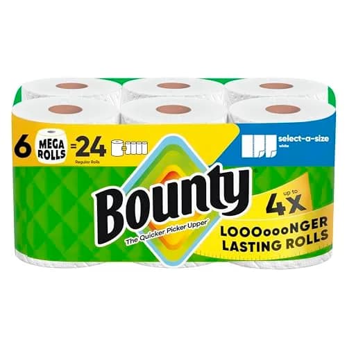Bounty Select-A-Size Paper Towels, White, 6 Triple Rolls | Quicker Picker Upper - main product image