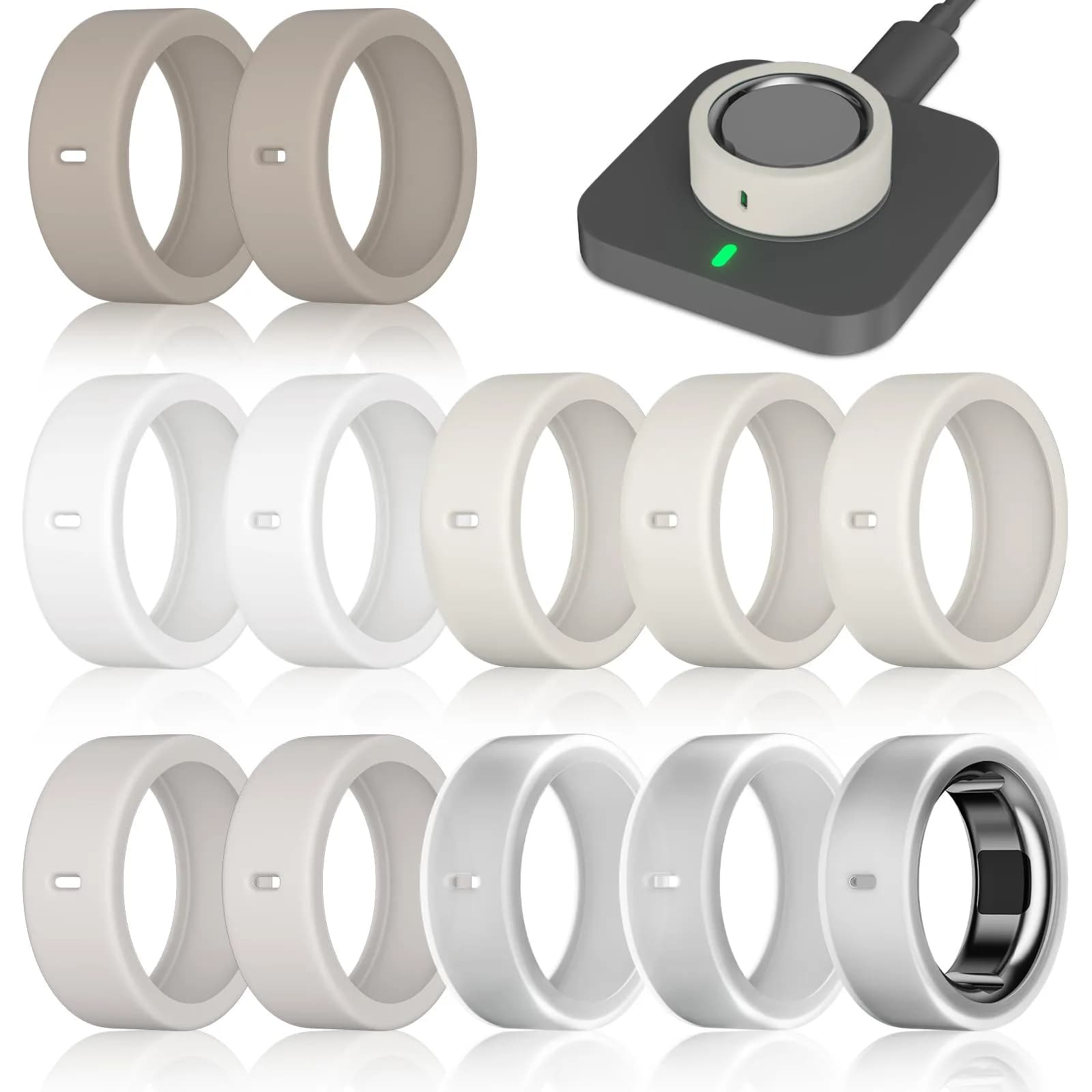 ZOOROO Silicone Ring Cover for Oura Ring Gen 3/4 & Samsung Galaxy Ring, S/M/L Sizes, 12-Pack - main product image