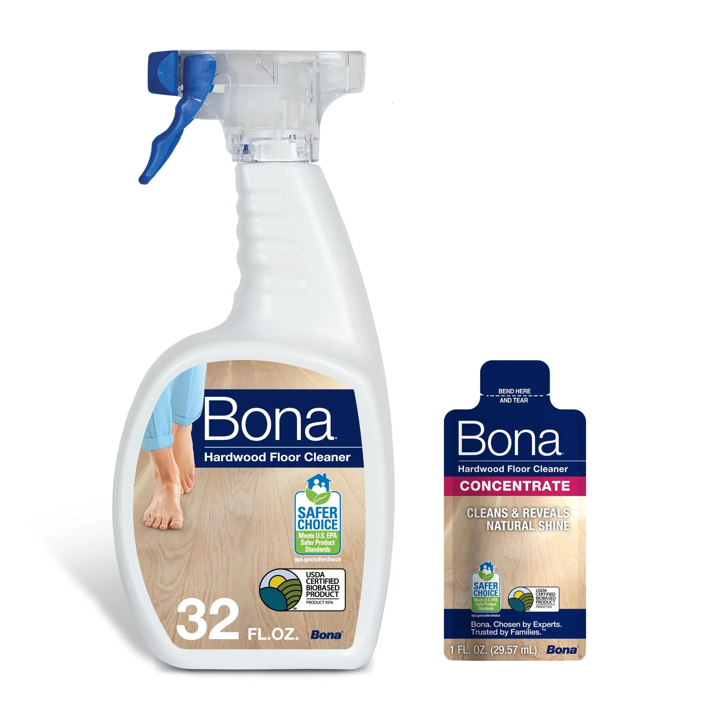 Bona Hardwood Floor Cleaner Spray with Concentrate Refill, 32 fl oz (946ml) | EPA Safer Choice Certified - main product image