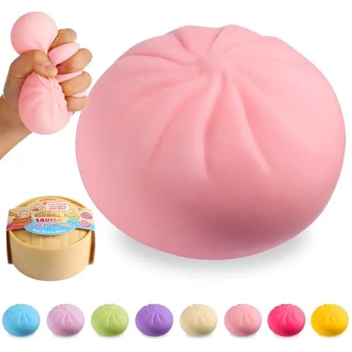 ToyMojo Dumpling Squishy Stress Ball, Pink, TPR, Palm Size | Cute Bao Bun Fidget Toy for Kids, Teens & Adults - main product image